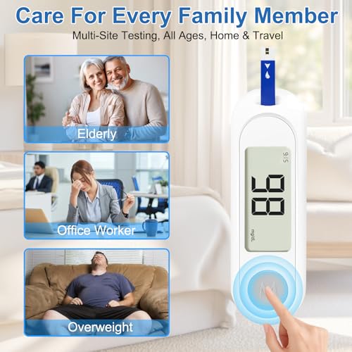 Image of Blood Sugar Monitor,Glucose Monitor Kit with 50 Test Strips & 50 Lancets for Diabetes Testing, Blood Glucose Meter with Auto Eject, No Coding & Large LCD for Seniors