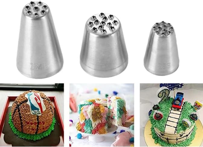 Miniatura 3 de HLLMX - Juego de 3 boquillas para glaseado de crema de hierba, herramientas de pastelería de acero inoxidable, puntas de tuberías rusas de acero