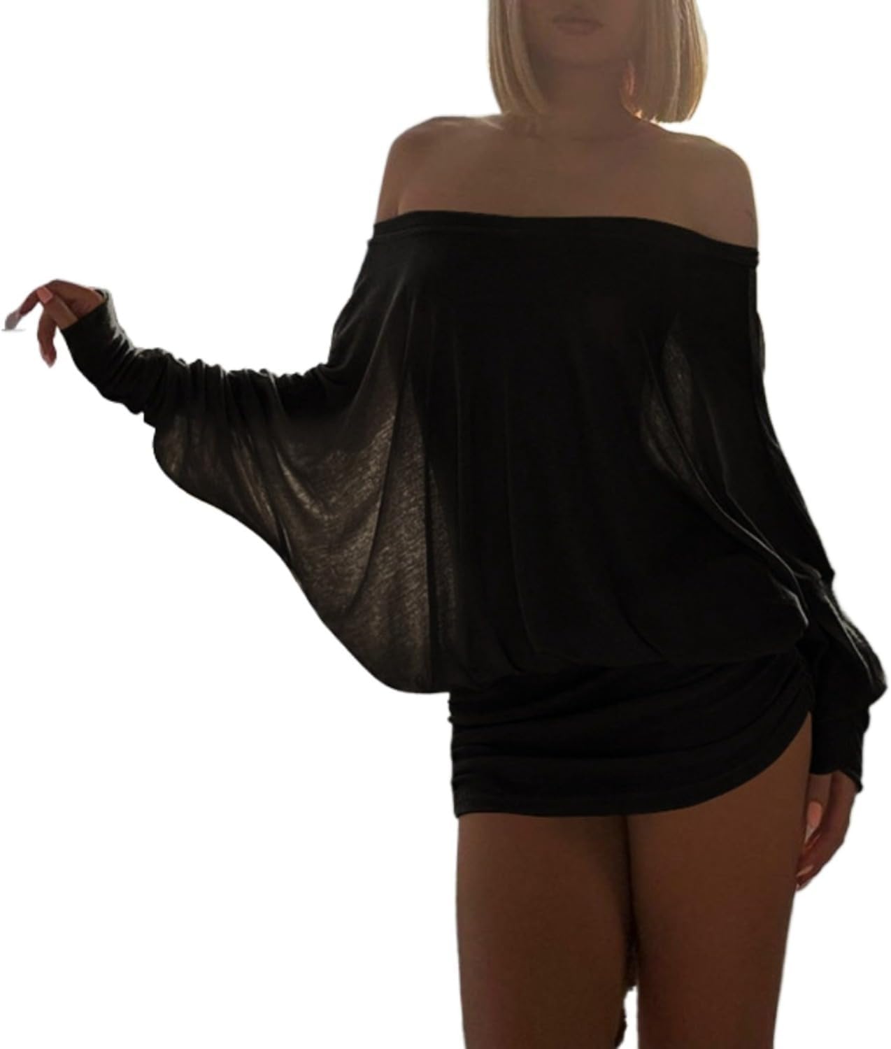 Womens Off The Shoulder Long Sleeve Y2K Dress