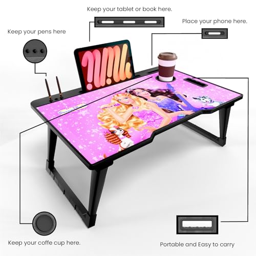 Image of Foldable Wooden Mini Laptop Table for Bed, Study Table with Drawer, Tablet /Mobile Holder for Kids & Adults (COTTED BB)