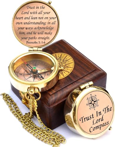 Inspirational Brass Compass & Wooden Gift Box – Proverbs 3 : 5-6