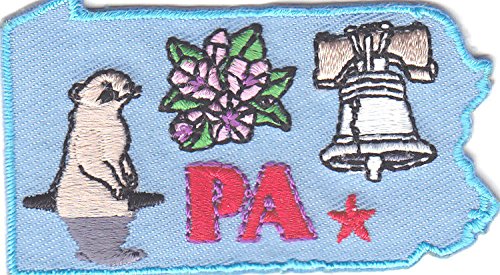 "PA" - PENNSYLVANIA STATE SHAPE-Iron On Embroidered Patch/Liberty Bell,History
