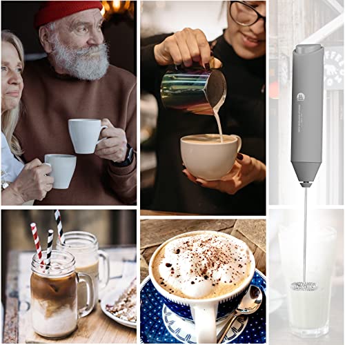 Image of Powerful Milk Frother Handheld Foam Maker, Mini Whisk Drink Mixer for Coffee, Cappuccino, Latte, Matcha, Hot Chocolate, No Stand, Grey