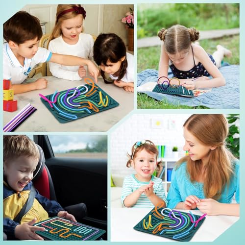 Sensorik Spielzeug Activity Board, Silicone Sensory Fidget Toys für Stress Anxiety, Sensory Reise Toys Spiel für Kinder ab 3 Jahr & Erwachsene, mit Reisetasche & 20 Schnüren