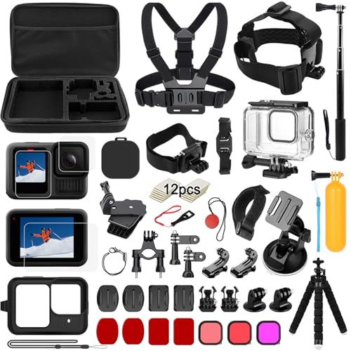 Kit d' Accessoires pour GoPro Hero 13 Black, oGoDeal Caméra d'action Comprenant boitier étanche, Protection D'écran, Un Support de vélo, Poignée Flottante