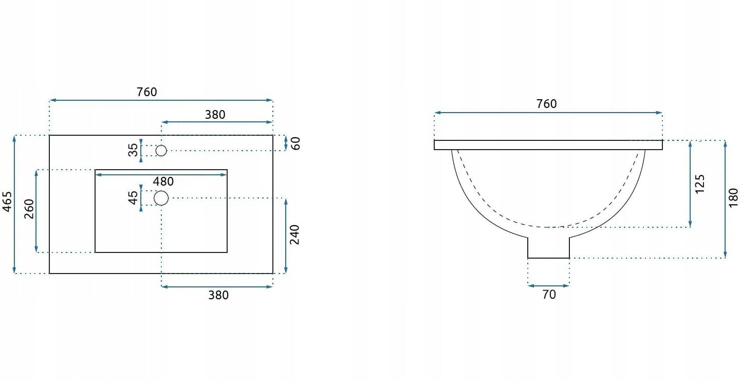 Rea - Lavabo Da Incasso Dafne 75 Lavabo Bagno 760 X 465 X 180 mm Ceramica (Bianco)