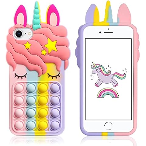 Vunake for iPhone SE 2022 Case iPhone 7 Case iPhone SE 2020 Fidget Phone Case for Kids Girls Poppet Release Stress Silicone Protective Case Shockproof Phone Cover for iPhone 7/8/SE 2/SE 3 - Unicorn Cover