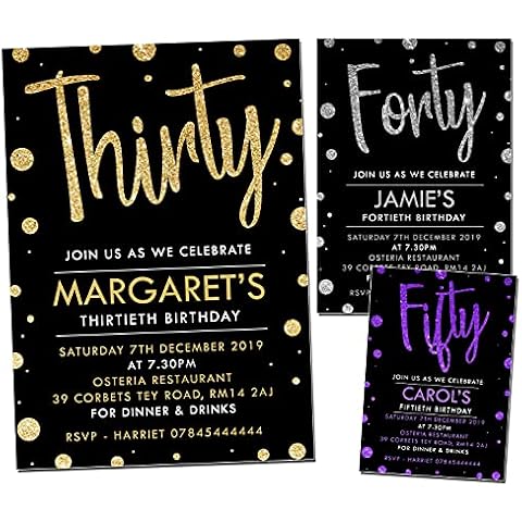 10 Personalised Birthday Invitations with Envelopes Cover