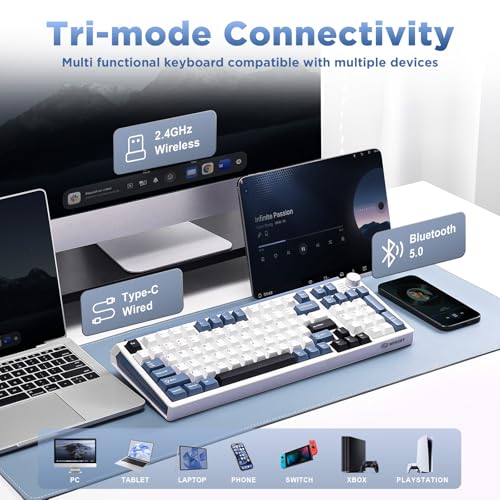 Image of K98 Wireless Mechanical Keyboard,Tri-Mode Gaming Keyboard-White&Blue