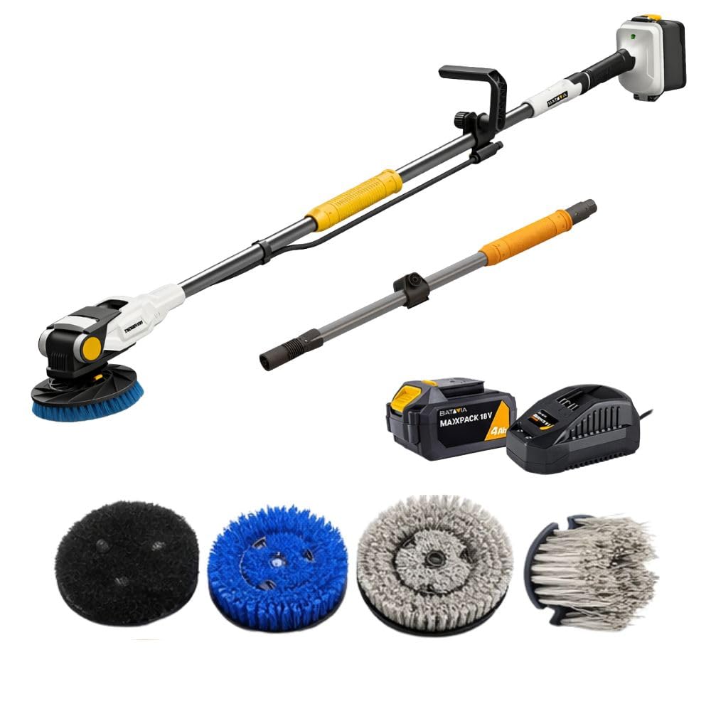 18V Twin Brush - Brushless Akku-Reinigungsbürste - Inkl. 4,0-Ah-Akku und Schnellladegerät + 3 Bürsten und Verlängerungsgriff