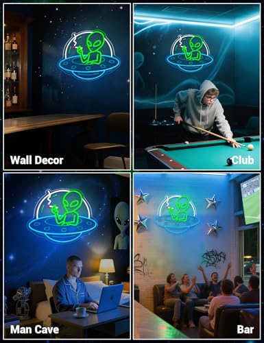 Image of Alien Neon Signs for Wall Decor, UFO Neon LED Signs Light for Man Cave, USB Dimmable Alien LED Light for Bar Party Birthday Christmas Gift (UFO Alien)