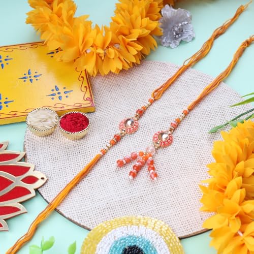 Image of Traditional Rakhi For Bhai- Bhabhi For Raksha Bandhan| Handcrafted Thread Bracelet For Brother| Indian Designer Rakhi for Bhaiya & Bhabhi Combo