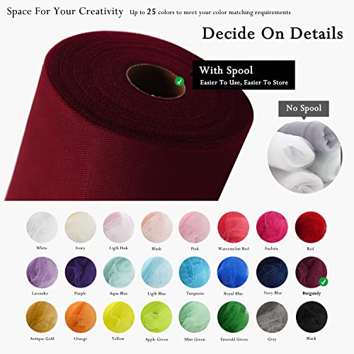 Image of Burgundy Tulle Fabric Rolls 54 Inch by 40 Yards Tulle Bolt Spool for Wedding Decorations DIY Tutu Baby Shower Table Skirt Ceiling Decor Birthday Party Craft Supplies