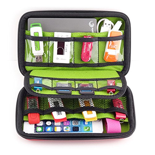 Image of BAIGIO Universal Electronics Cable Packing Organiser Accessories Pouch Case USB Drive Shuttle Carry Case Memory Card Case(Red)