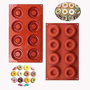HYCSC 8 Capacity Silicone Donut Baking Pan, 2Pcs Non-Stick Donut Mold, Food Safe Donut Mold Sheet Tray, Great for Donut Maker and Mini Donut, Easy to Clean and Dishwasher Safe (2Pcs 8-Capacity)
