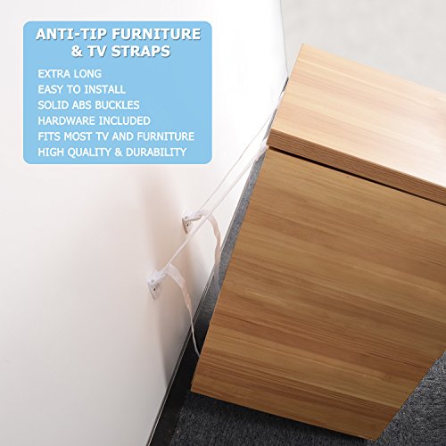 Adoric TV and Furniture Anti Tip Straps (4 Pack) Kit - Secure 400 lb - Safety Furniture Wall Anchors for Baby Proofing Flat Screen TV, Dresser, Bookcase, Cabinets, and More