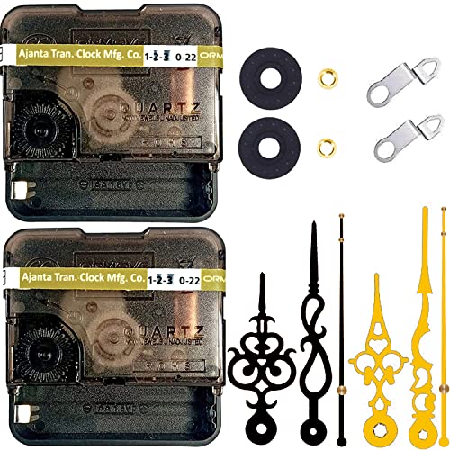 Image of YOPY Combo of 2 Ajanta Mfg. Battery Operated Plastic Ticking Clock Movement Machine with Hands (Black+Gold)(Desing 4)