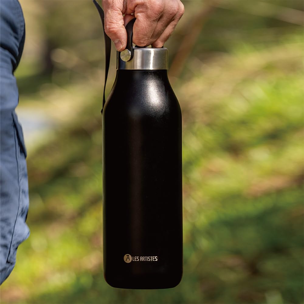 LES ARTISTES Paris A-2398 Bottle'Up 2.0, Thermos 1,5 litri, borraccia termica senza BPA, riutilizzabile, mantiene al caldo 12 ore e al freddo 24 ore, manico in acciaio inox, design grigio