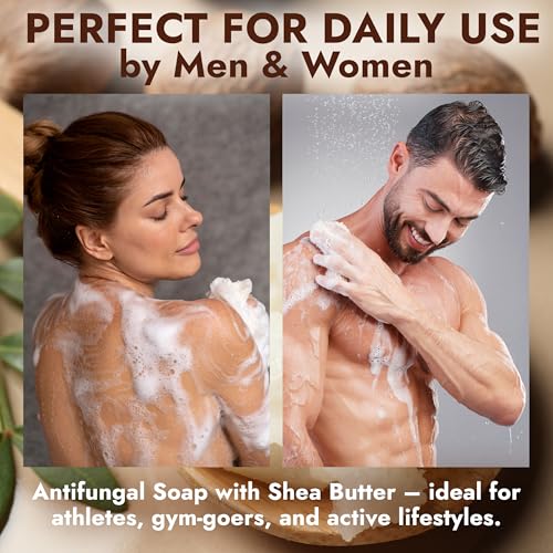 Image of Antifungal Soap Infused with Shea Butter 1% Tolnaftate for Deep Cleansing | Medicated Jock Itch Treatment, Helps Fight Ringworm & Athlete's Foot, for Deep Cleansing, 2 Antifungal Bars with Scrubber