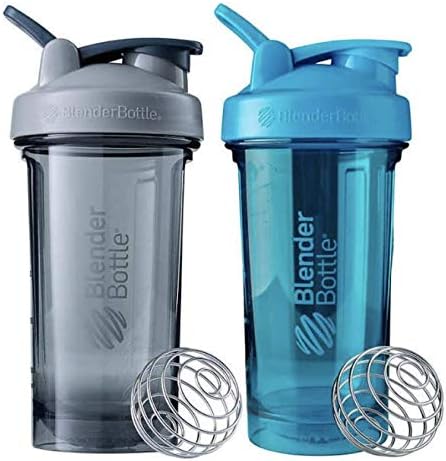 BlenderBottle Pro Series - Botella agitadora BlenderBall con base redondeada con protector de boquilla de 24 onzas, paquete de 2 unidades (gris -