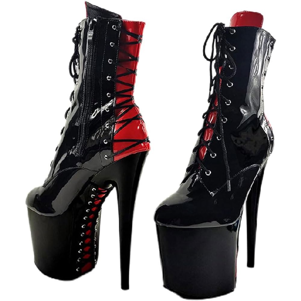 Botas negras para mujer talla grande zapatos de pole dance botas exóticas con cordones y cremallera lateral modelo sexy pasarela botas de tacón alto botines/F/37EU