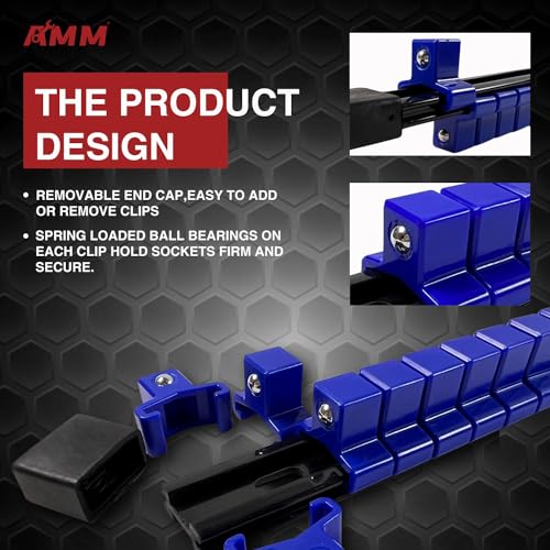 Image of AMM 9-Piece Socket Organizer, 1 /2 inch, 3 /8 inch and 1 /4 inch Drive ABS Tools-Blue Socket Holder,Heavy Duty Socket Racks, Premium Quality Socket Clip Rail Holder,The best tool trays in the garage