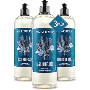Caldrea Dish Soap, Biodegradable Dishwashing Liquid made with Soap Bark and Aloe Vera, Basil Blue Sage Scent, 16 oz , 3 Pack