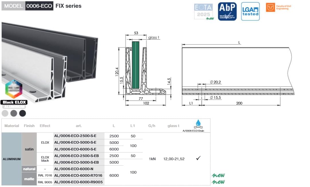 Ganzglasgeländer ALU Glasgeländer ECO Bodenprofil Aluminium Glasgeländer L F Satin Elox
