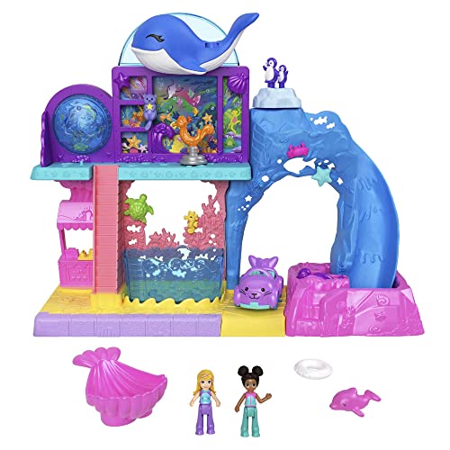 Polly Pocket Pollyville Aquarium Set With Shani, With Two Dolls, Small Car And 11 Accessories Including 8 Sea Animals, Children's Toy, From 3 Years, HKW15