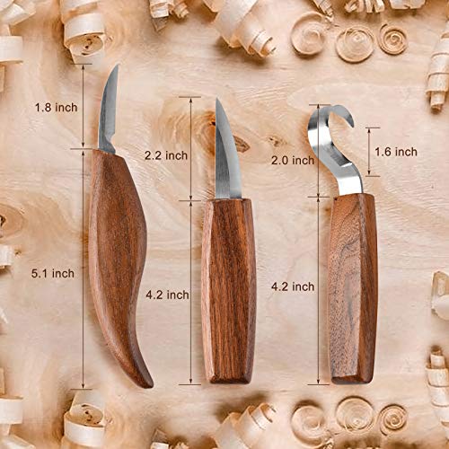 Wood Carving Tools, 11 in 1 Wood Carving Kit with Carving Hook Knife, Wood Whittling Knife, Chip Carving Knife, Gloves, Carving Knife Sharpener for Spoon, Bowl, Kuksa Cup, Beginners Woodworking