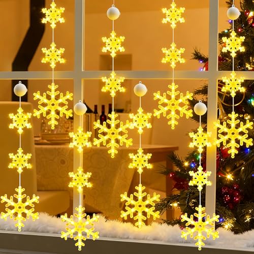 Lumières de Noël à suspendre Tujoe - Lot de 8 décorations ventouse blanc chaud pour vitre