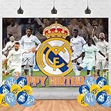 Madrid Fußball Geburtstag Fotografie Hintergrund 1,5 x 0,9 m Foto Hintergrund Fußball Happy Birthday Banner für Fußball Party Supplies Dekorationen (1,5 x 0,9 m)