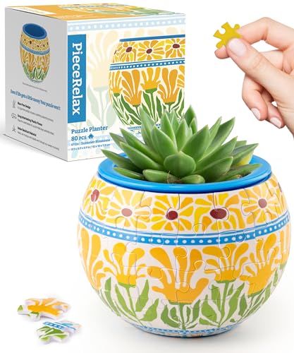 Image of PieceRelax 3D Puzzle Planter 80 Pieces - Summer Blossoms, for Mom, Home Decor Flower Pots for Indoor Cactus, Succulents Pots [K1126]