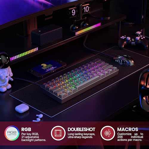 GK61 Mechanical Gaming Keyboard - 61 Keys Multi Color RGB Illuminated LED Backlit Wired Programmable for PC/Mac Gamer Tactile (Gateron Optical Brown) - Image 4