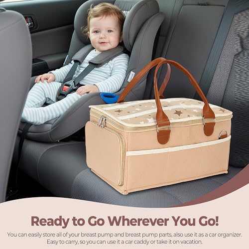 Image of Storite Diaper Caddy Organizer Bag with Lid & Detachable Shoulder Strap | Baby Essentials Storage Basket for Newborns | Multiple Compartments (Beige, 37x26x18 Cm) | Detachable Shoulder Strap, Baby Essentials Storage Basket for Newborns, Multiple Compartments