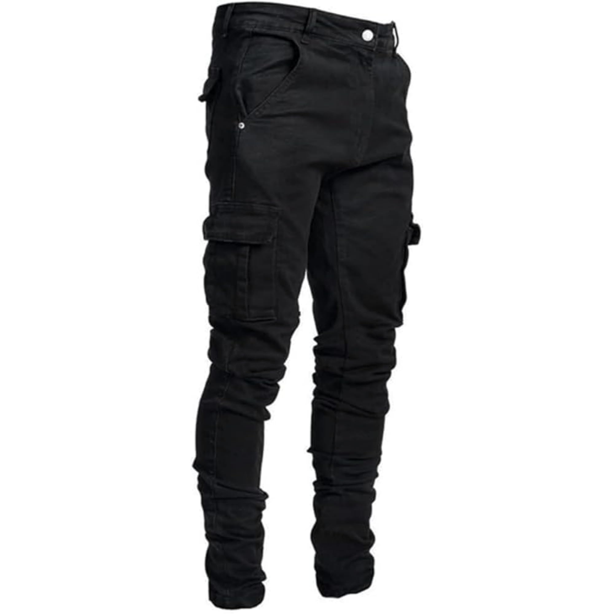 ABSECAI Mens Fashion Slim Fit Skinny Hip Hop Cargo Straps Jeans
