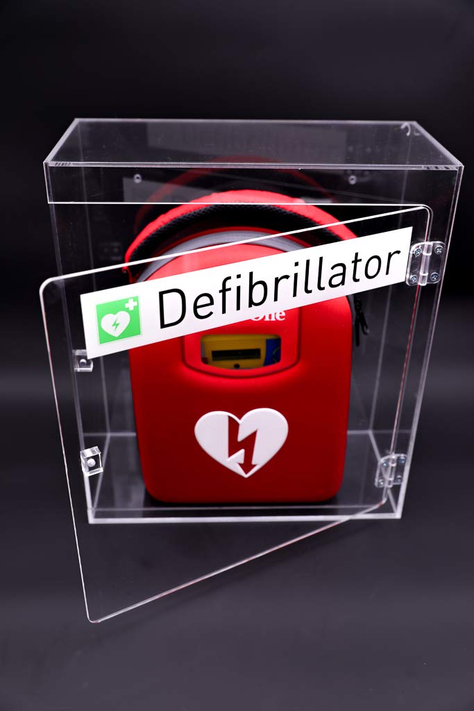 Saver One AED Defibrillator A1 (SVO-B0847) mit Tragetasche, vollautom. Auslösung mit Design-Acrylglaswandkasten, Batterie & Elektroden