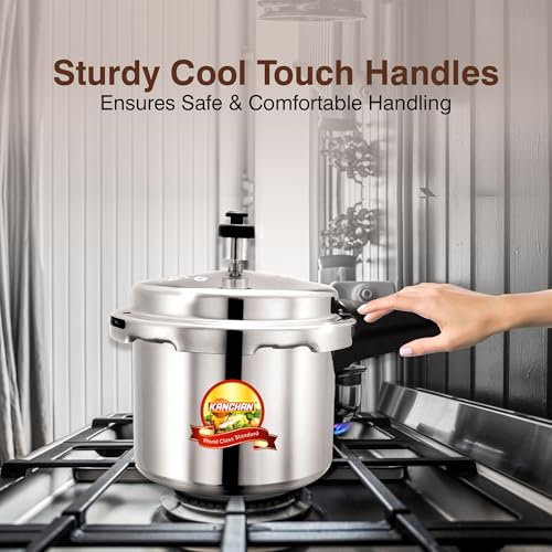 Image of Kanchan Classic Aluminum Pressure Cooker with Outer Lid (12 Liters) - 5 Year Warranty, Large Pressue Cooker Ideal for Big Family & Commercial, Gas Stovetop Compatible ISI Certified