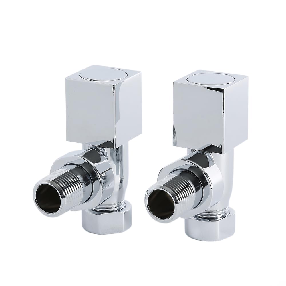 MILANO Chrome Angled Heated Towel Rail Square Radiator Valves