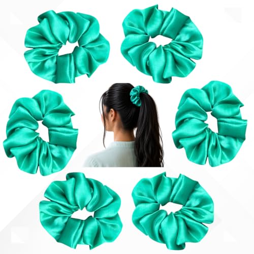 Image of Satin Scrunchies for Women | Set of 6 Crunchies Hair Band (Jade green)