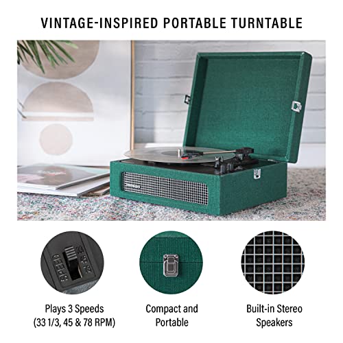 Image of Crosley CR8017B-DA Voyager Vintage Portable Vinyl Record Player Turntable with Bluetooth in /Out and Built-in Speakers, Dark Aegean