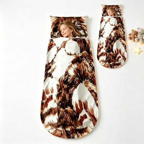 Giant Animal Sleeping Bags Fluffy Cat & Hippo Shaped Sleeping Bag for Adults Soft Warm Plush Bag for Indoor Outdoor Use