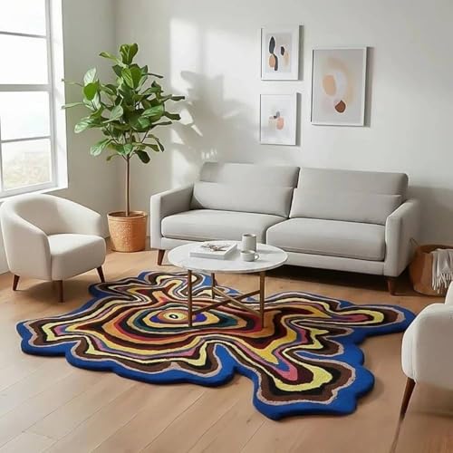 Image of Hand Made Tufted Carpet Premium Wool Abstract Irregular Design Non Slip Area Rug for Living Room Weight- |13 Pound|Size-4x6 Feet (48x72 Inch)