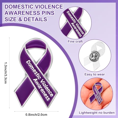 24pcs Domestic Violence Awareness Ribbon Pin&Bracelet Purple Ribbon Lapel Pin&Adjustable Bracelet Inspirational Domestic Violence Awareness Brooch Anti Violence Campaign Charity Supplies3