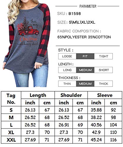 Merry Christmas Red Tree Graphic Cute Shirt Women's Plaid Splicing Long Sleeve Raglan Tees Baseball Tops(4104-Red Tree XXL)
