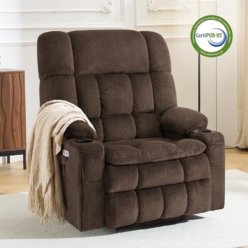 MCombo Oversized Power Lift Recliner Chair for Elderly, Dual Motor Lift Chair with Heat and Massage, Lay Flat Lift Chair for Big and Tall, Cup Holders, Fabric R7891 (Oversize, Mocha) - Image 4