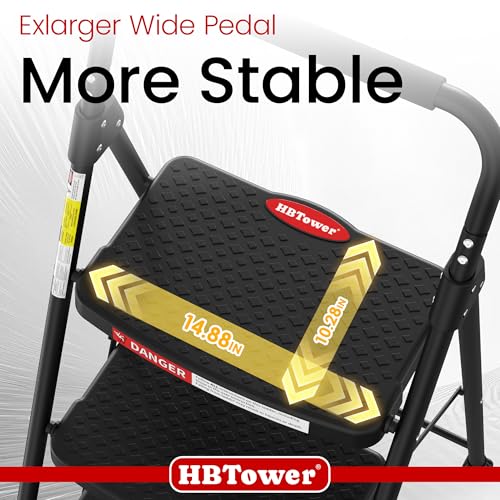Image of HBTower 4 Step Ladder, Step Stool Foldable with Wide Anti-Slip Pedal | Sturdy Steel Ladders for Home Adults Kitchen