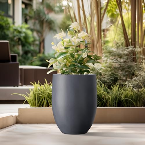 Image of Kante 21.7 inch H Dark Gray Concrete Tall Planter, Large Outdoor Indoor Decorative Pot with Drainage Hole and Rubber Plug, Modern Round Style for Home and Garden