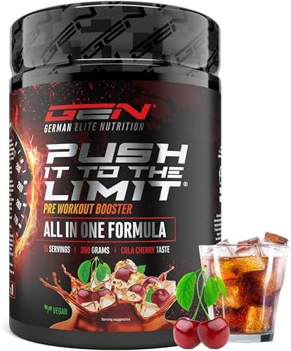 Push it to the Limit - Pre-Entrenamiento con L-Arginina + Citrulina + L-Tirosina + L-Teanina + L-Carnitina + AAKG + Taurina + Raíz de Rhodiola Rosa + Cafeína - Dosis Alta - 360g - Cola-Cereza