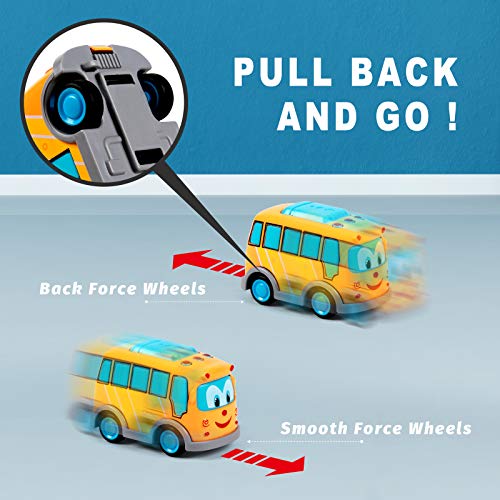 Pull Back Vehicle Toys with Play Mat, Cute Cartoon Pull Back Truck Toy Car for Toddler with Mini Airplane Road Sign, Small Metal Diecast Vehicles Gift for Boys Girls Kids